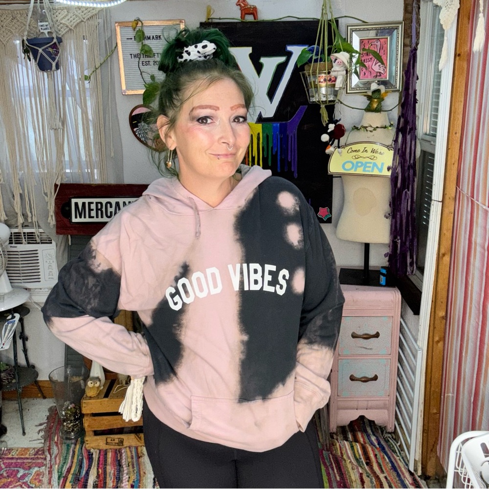 Sub_Urban Riot Black and Pink Tie dye Bleach Good Vibes Hoodie